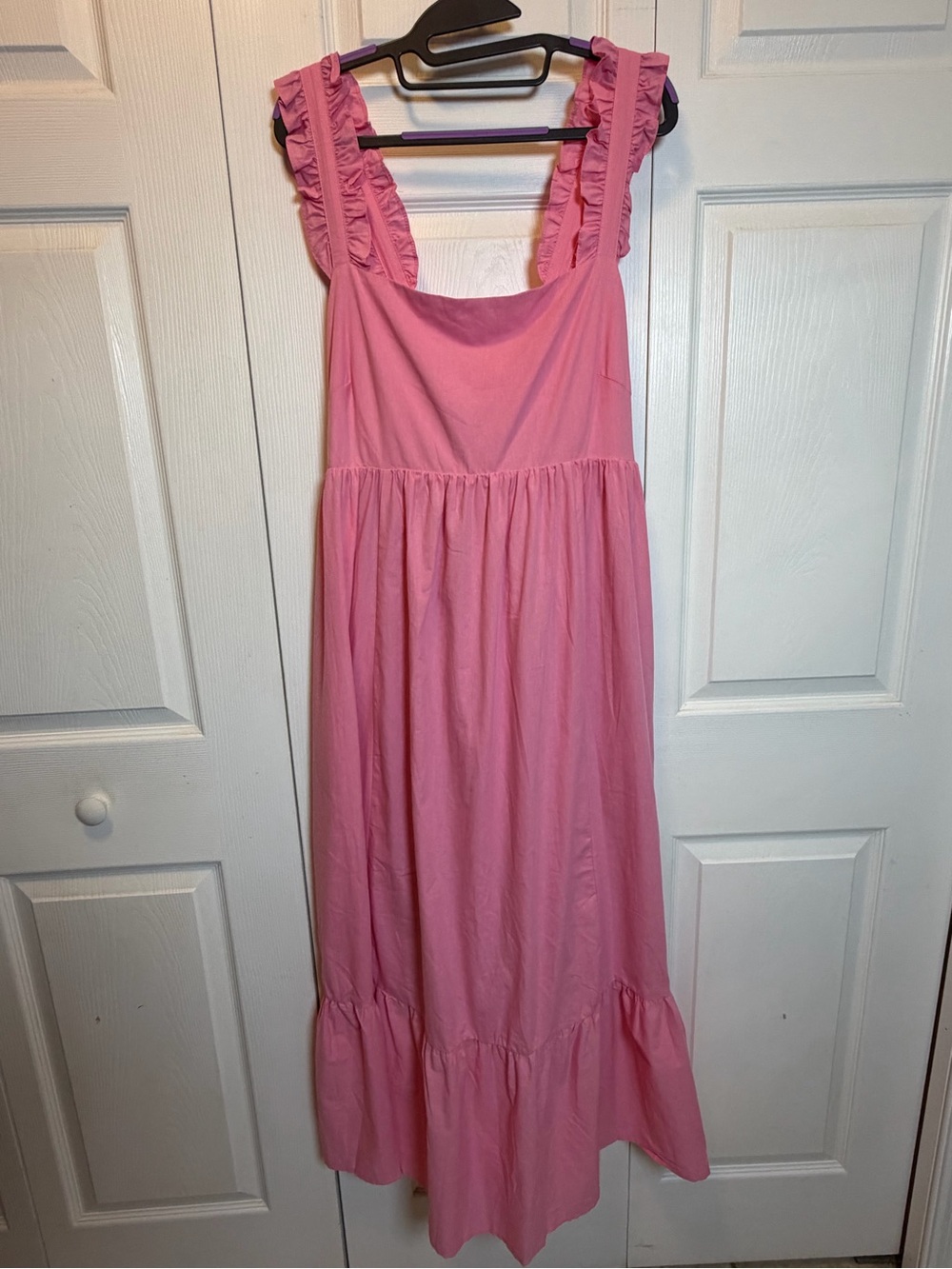 NWT Heyson Pink Ruffle Strap Maxi Dress 1XL Tie Back Pockets Cotton